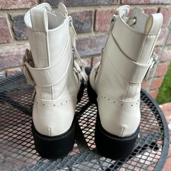 XOXO Gregor Embellished Lug Sole White Combat Boot 8.5M - Picture 4 of 12